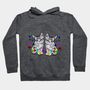 Kittens in Ink and Digital Flowers Hoodie